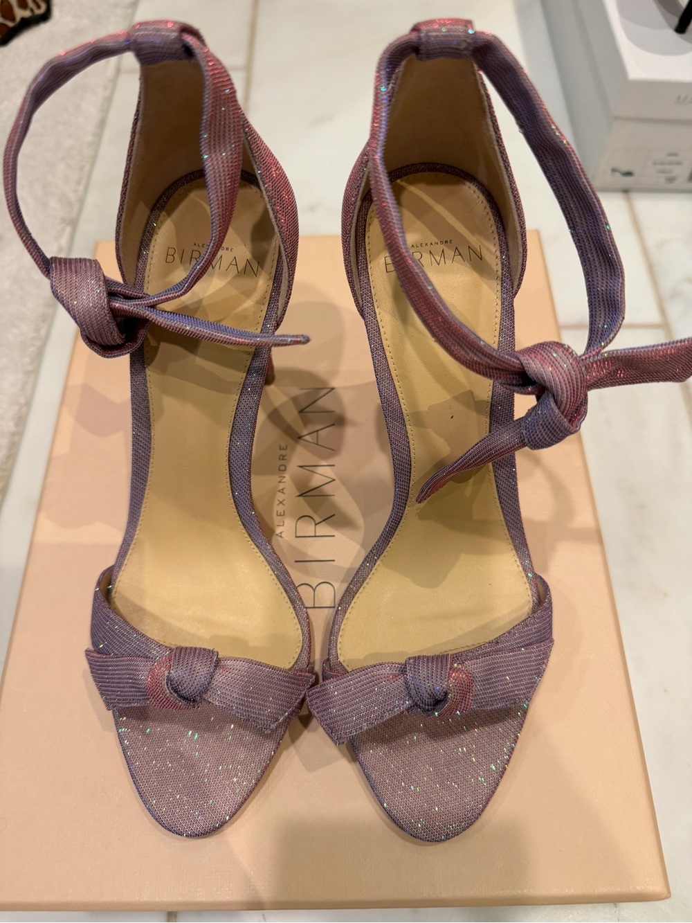 Alexandre Birman Pink Metallic Ankle-Tie Sandals 37